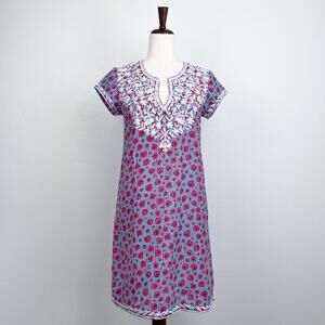 Sulu Collection Silk/Cotton Embroidered Floral Mini Dress NWT